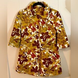 AMBITION Fall Gold Floral Button-Up Coat, Size S